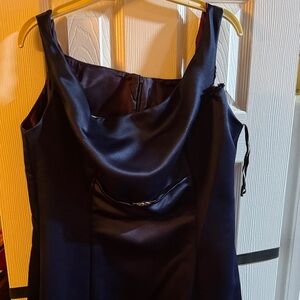 Elegant navy blue Satin Dress with Embellished Detail